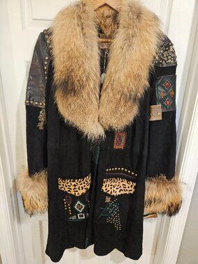 Double D Ranch 100% LEATHER COAT W/FUR NEW 2X